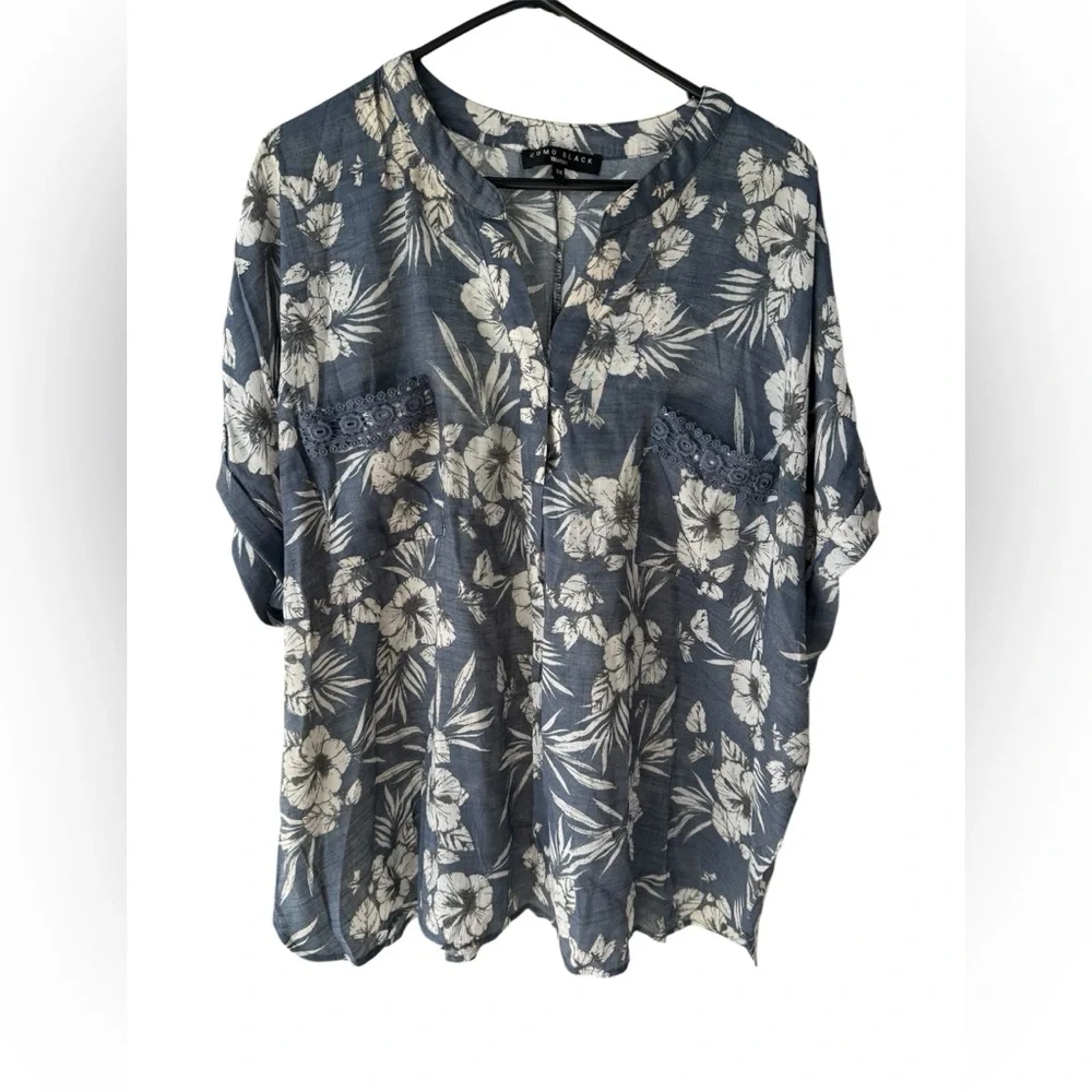 Como Black Navy Floral Blouse sz 3x - Picture 2 of 4